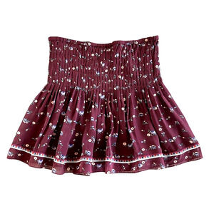 ULLA JOHNSON Colette Size 2 Burgundy Floral Silk High Waist Smocked Mini Skirt